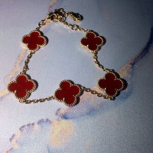 Gold-Tone Bracelet with Red Clover Motifs